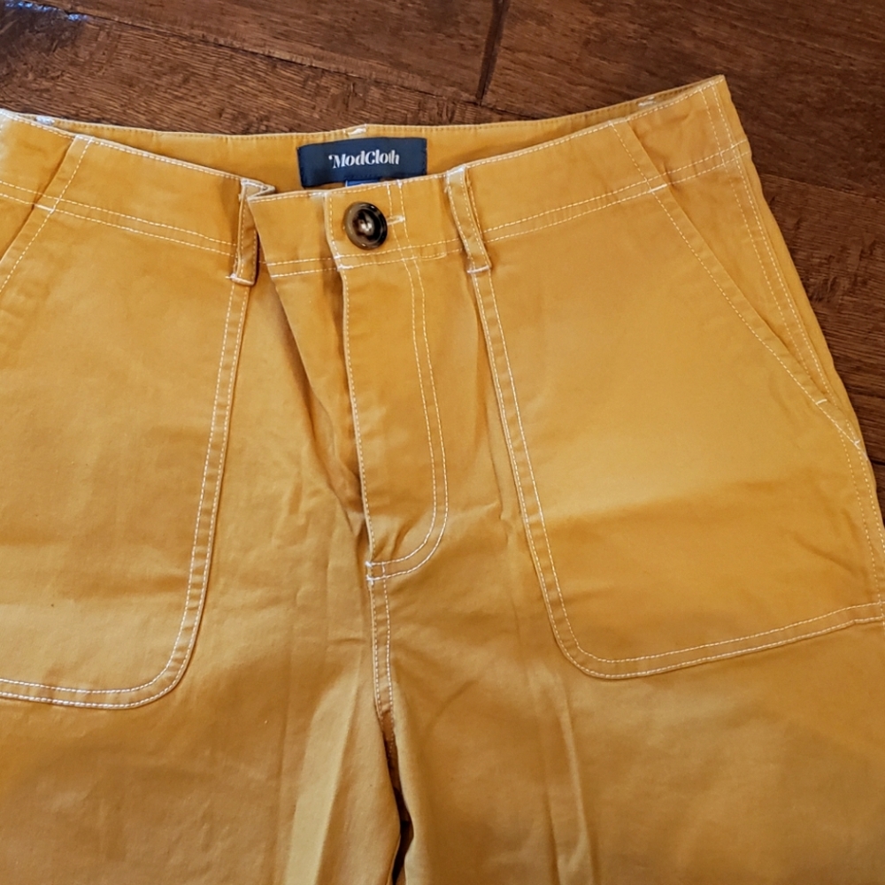 Modcloth women's wide leg crop utility mustard pant